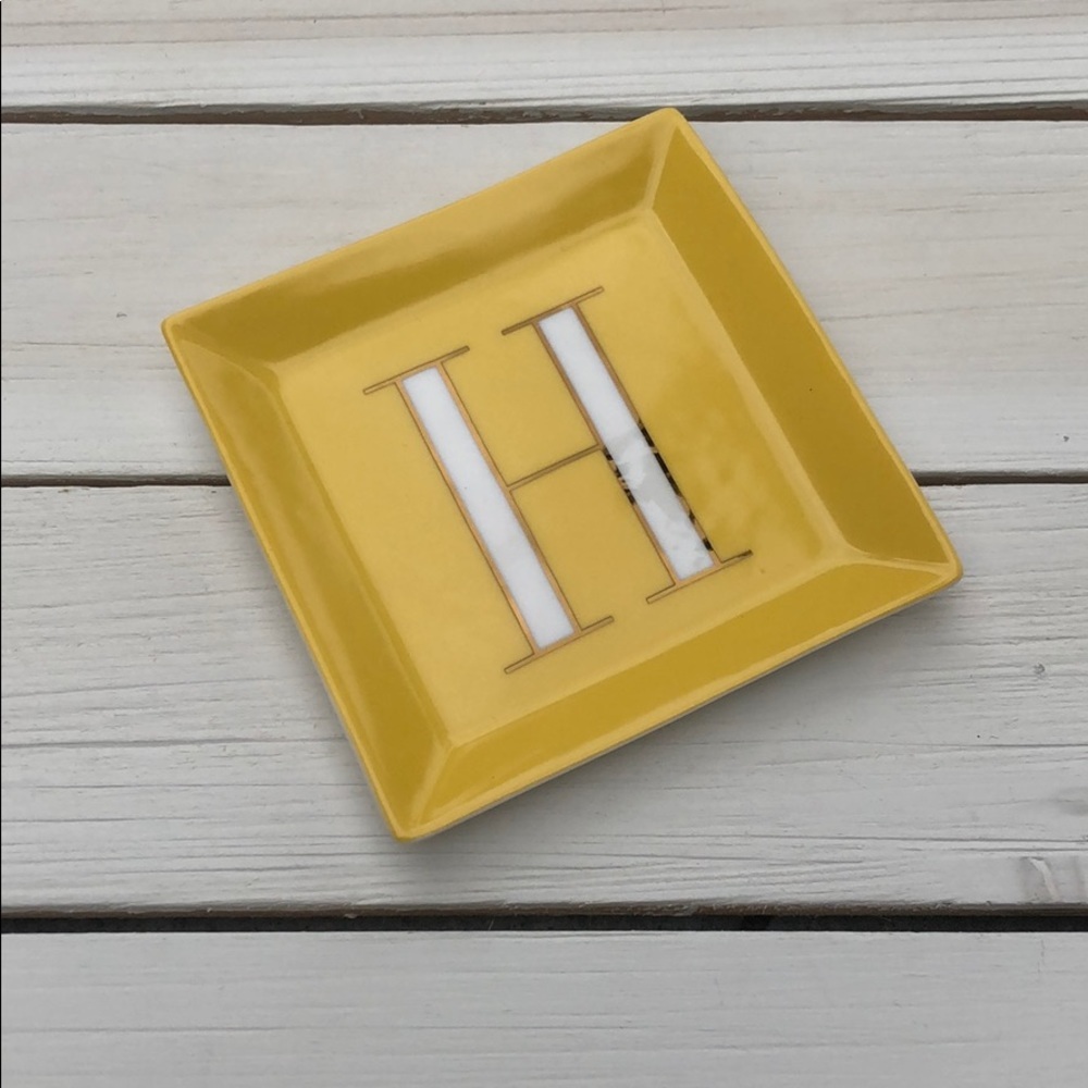 NIB Kate Spade H Initial Yellow Lenox Jewelry Tray